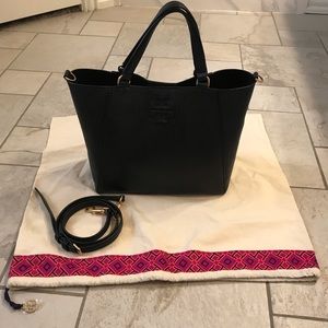 Tory Burch Carryall McGraw Black Leather Handbag